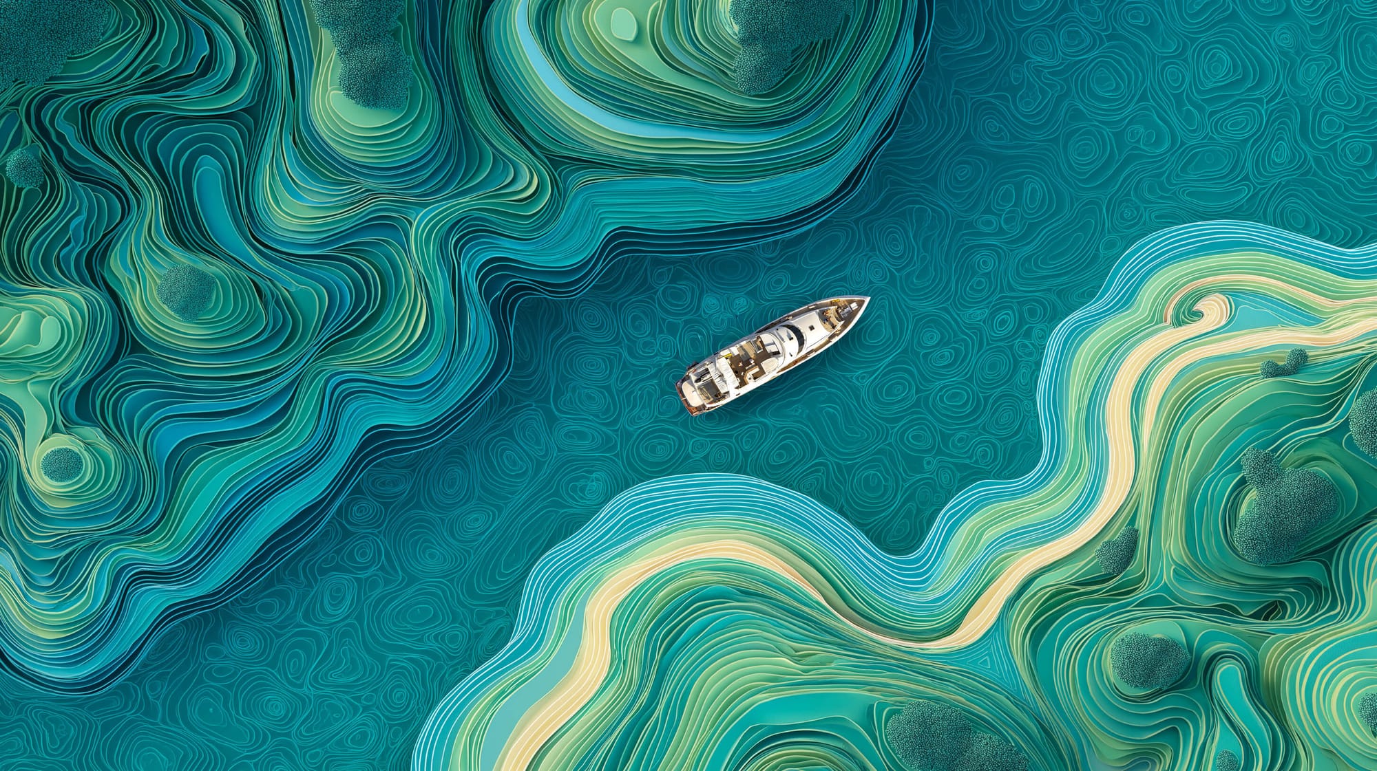 Vista panoramica di uno yacht che naviga in un mare innovativo, creativo e strategico